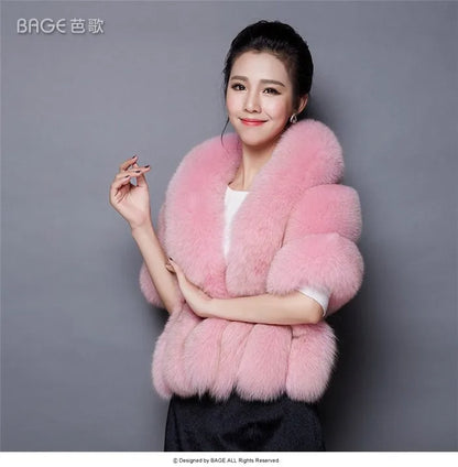 Customized 2023 Winter Faux Fur Coats luxury fox fur imitation mink fur poncho bridal wedding dress shawl cape women vest fur co