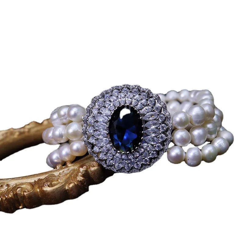 Natural freshwater pearl necklace set High-end luxury Czech rhinestone necklace women's wedding party jewelry accessories