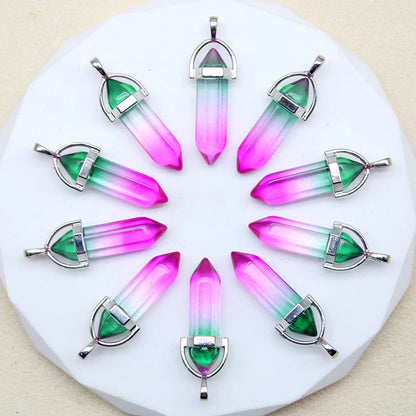 New Fashion Glass Colorfull Pillar Point Charm Pendants for Jewelry Pendants Making 24pcs/lot Wholesale Free Shipping
