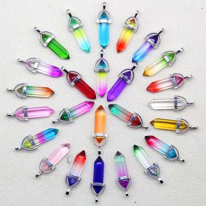 New Fashion Glass Colorfull Pillar Point Charm Pendants for Jewelry Pendants Making 24pcs/lot Wholesale Free Shipping