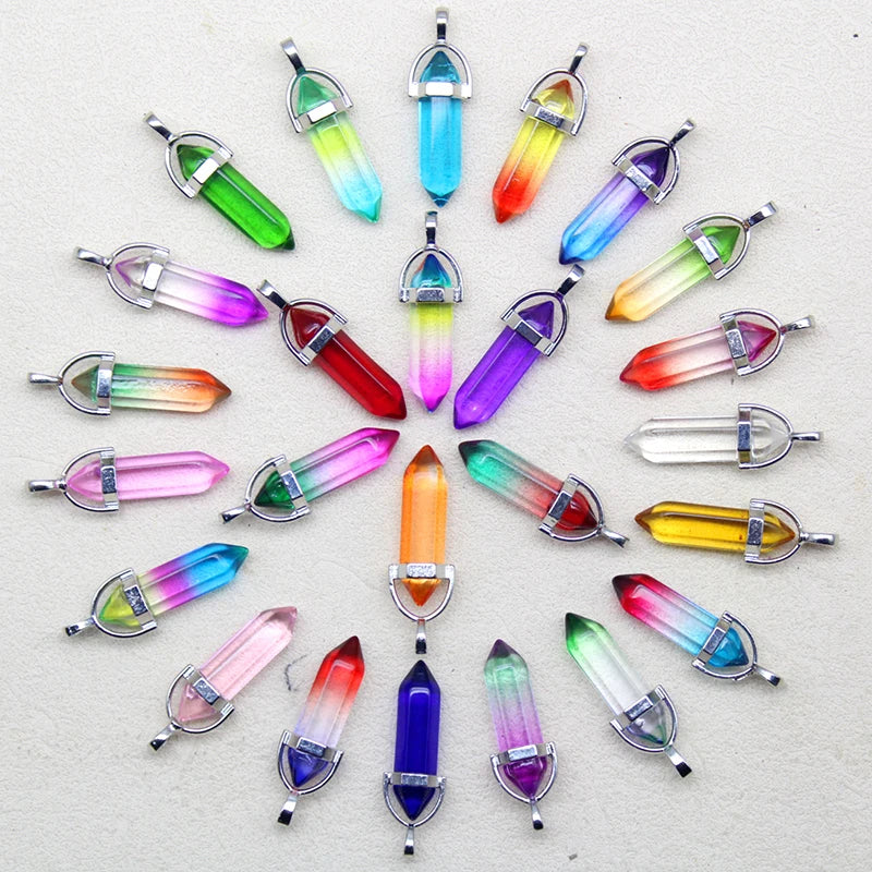 New Fashion Glass Colorfull Pillar Point Charm Pendants for Jewelry Pendants Making 24pcs/lot Wholesale Free Shipping