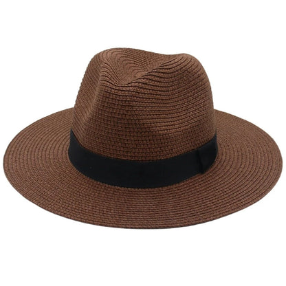 Spring and Summer Hot Selling Panama Straw Hat Square Black Ribbon Korean Style Hat for Men and Women Jazz Hat Panamahat