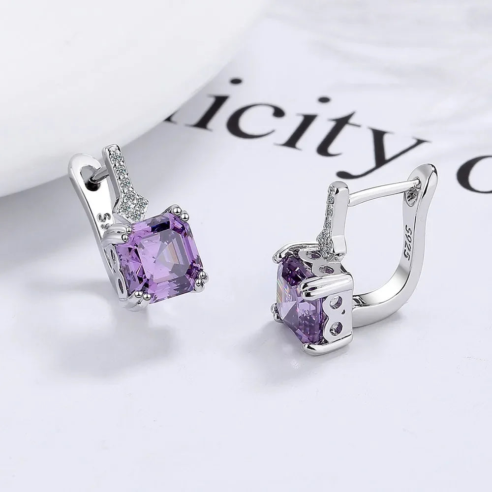 Silver Color Square Zircon Earrings for Women Girl Simple Korean Fashion 925 Silver Needle Ear Buckles Earring Trendy Jewelry