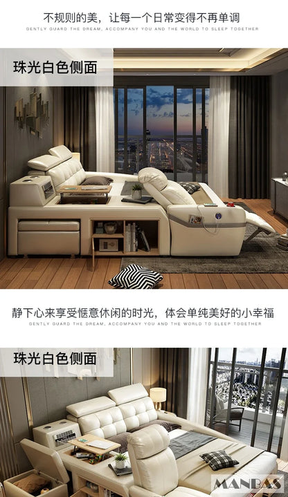 MINGDIBAO Massage Bed with Ultimate Comfort and Genuine Leather Multifunctional Frame - Bluetooth Speaker, Safe Air...