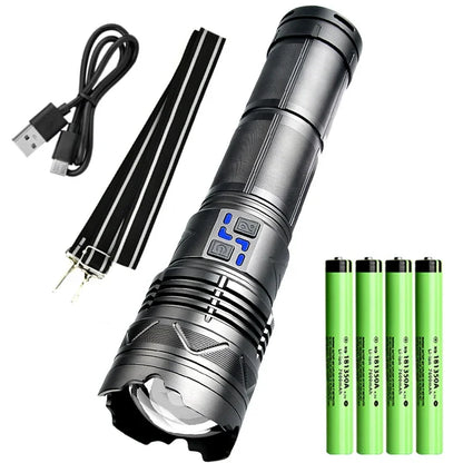 High Power White Laser Flashlight Super Bright LED Spotlight Long Range Torch Zoom Emergency Outdoor With Battery Indicator