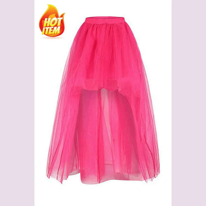 MisShow Gothic Women Hi-Lo Long Tulle Tutu Punk Skirt Elastic Waist High Low Mesh Net Halloween Cosplay Costume Maxi Skirts