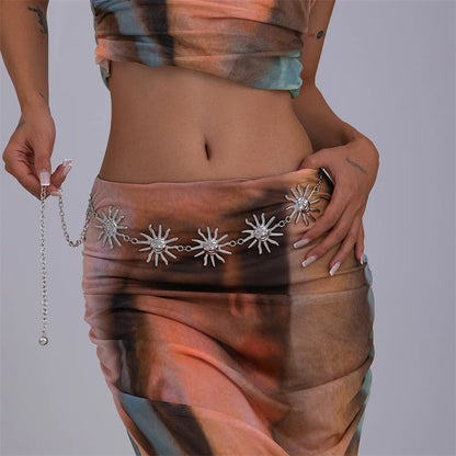 Ethnic Style Waist Chain Accessories Bohemia Versatile Belt Women's Dress High-end Waistband Retro Metal Star Sun Belly Chain - Kimlud