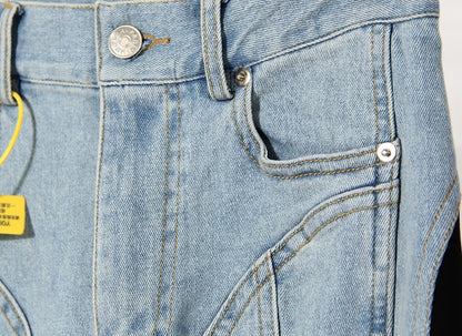 Patchwork Colorblock Women's Jeans High Waist Slim Casual Straight Denim Pencil Pants Female Fashion | Kimlud Mid Range Pants