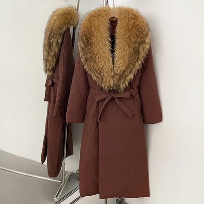OFTBUY Long Puffer coat Real Fox Fur White Duck Down Coat New Winter Women Collar Fluffy  Jacket Female Thick Warm Reality Fur