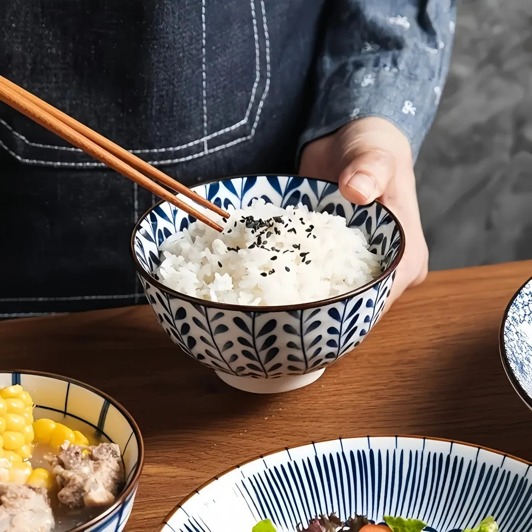 Japanese - style blue and white hand - painted 4.5 - inch ceramic bowl, retro - style rice bowl for home use. | Kimlud...