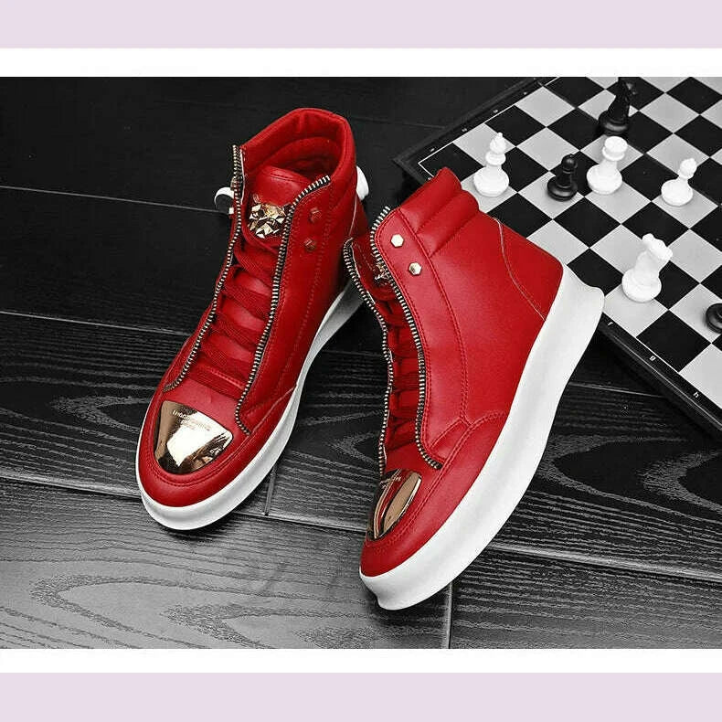 Red Snakeskin High Top Sneakers Men Brand Luxury Designer Shoes Fashion Party Club Hip Hop Streetwear Shoes Men Casual Sneakers