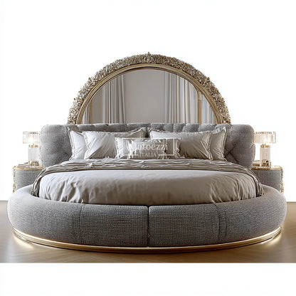 Luxury Crystal Tufted Bed Oversized Mirror Headboard Royal Baroque Velvet Upholstery for Home Hotel Elegant Bedroom Furniture - Kimlud