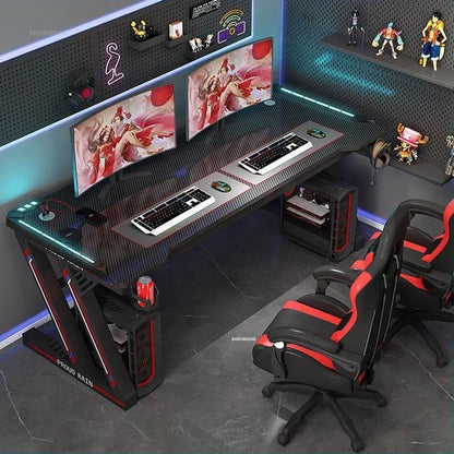 Light Luxury Gaming Table Carbon Fiber Computer Desks and Chair Set European Office Furniture Home Iron Bedroom Writing Table GL