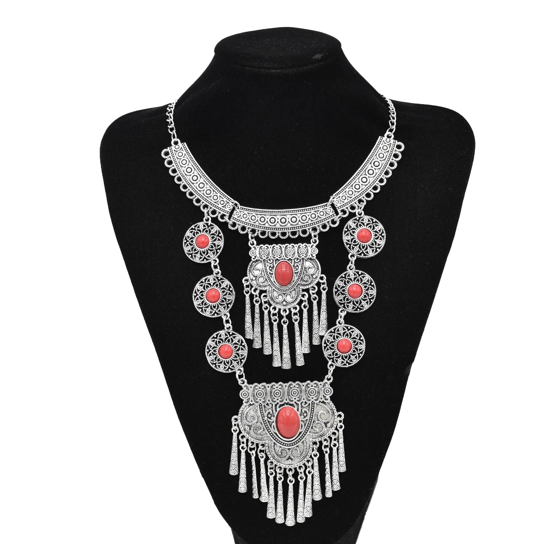 Gypsy Boehmian Hippie Collar Necklaces for Women Big Chunky Tibetan Silver Metal Necklace Festival Turkish Party Jewelry Gift