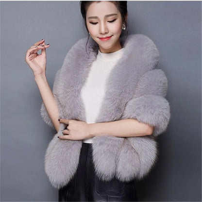 Customized 2023 Winter Faux Fur Coats luxury fox fur imitation mink fur poncho bridal wedding dress shawl cape women vest fur co