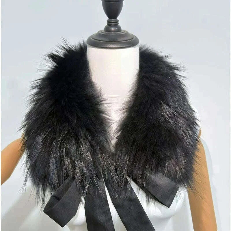 Raccoon Fur Collar Women Winter Coat Hood Decor Furry Fur Collar Fashion Warm Coat Shawl Natural Raccoon Fur Scarf Neck Warmer