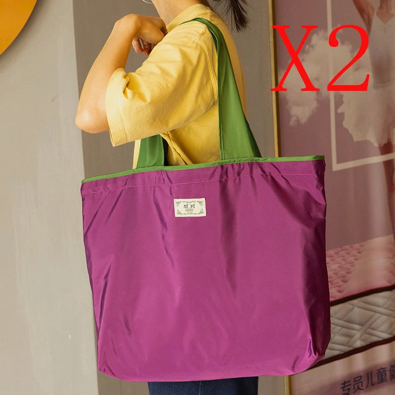 1-Pack Reusable Shopping Bag, Large Capacity Foldable Drawstring Eco-friendly Storage Bag, Casual Shopping Shoulder Bag