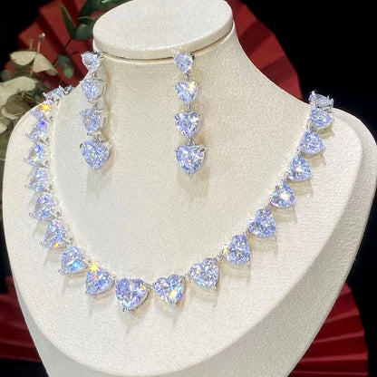 Shiny White Heart Cubic Zircon Women Jewelry Set Bridal Party Accessories Elegant Wedding Necklace Earrings 2PCS