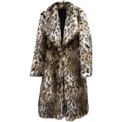 Luxury Long Faux Fur Coats Lapel Women Fur Coat Winter Warm Mink Coat New Leopard Eco-hair Hottie Long Casual Trench Coat Trend