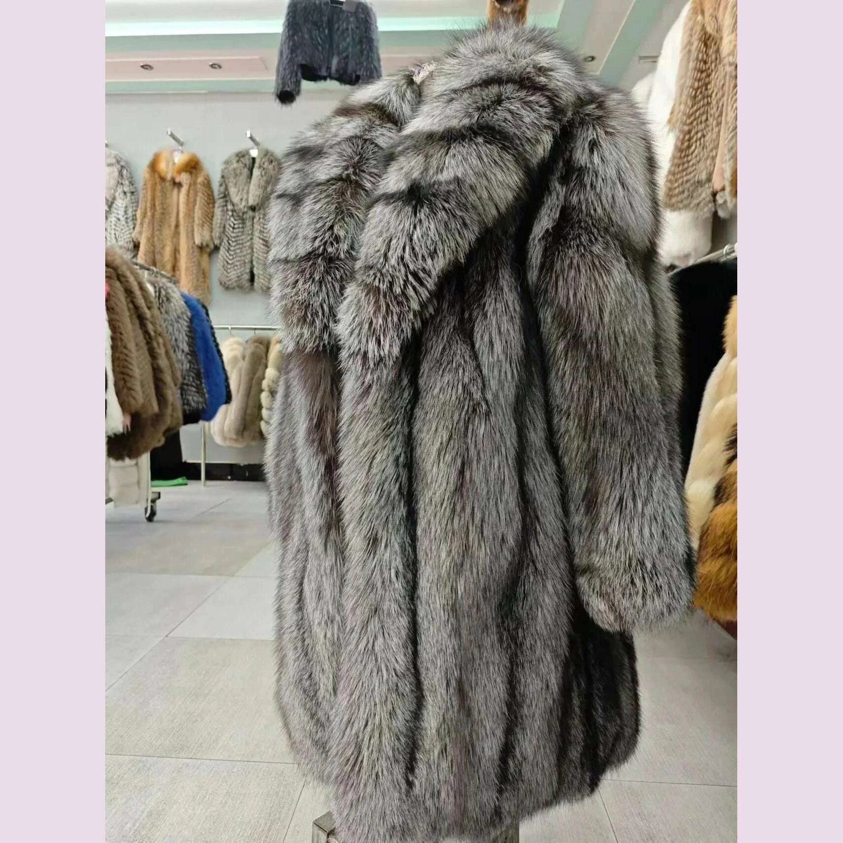 Women's Luxury Long Fox Fur Coat Real Fox Fur Jacket Winter Outerwear Silver Fox Fur Coat