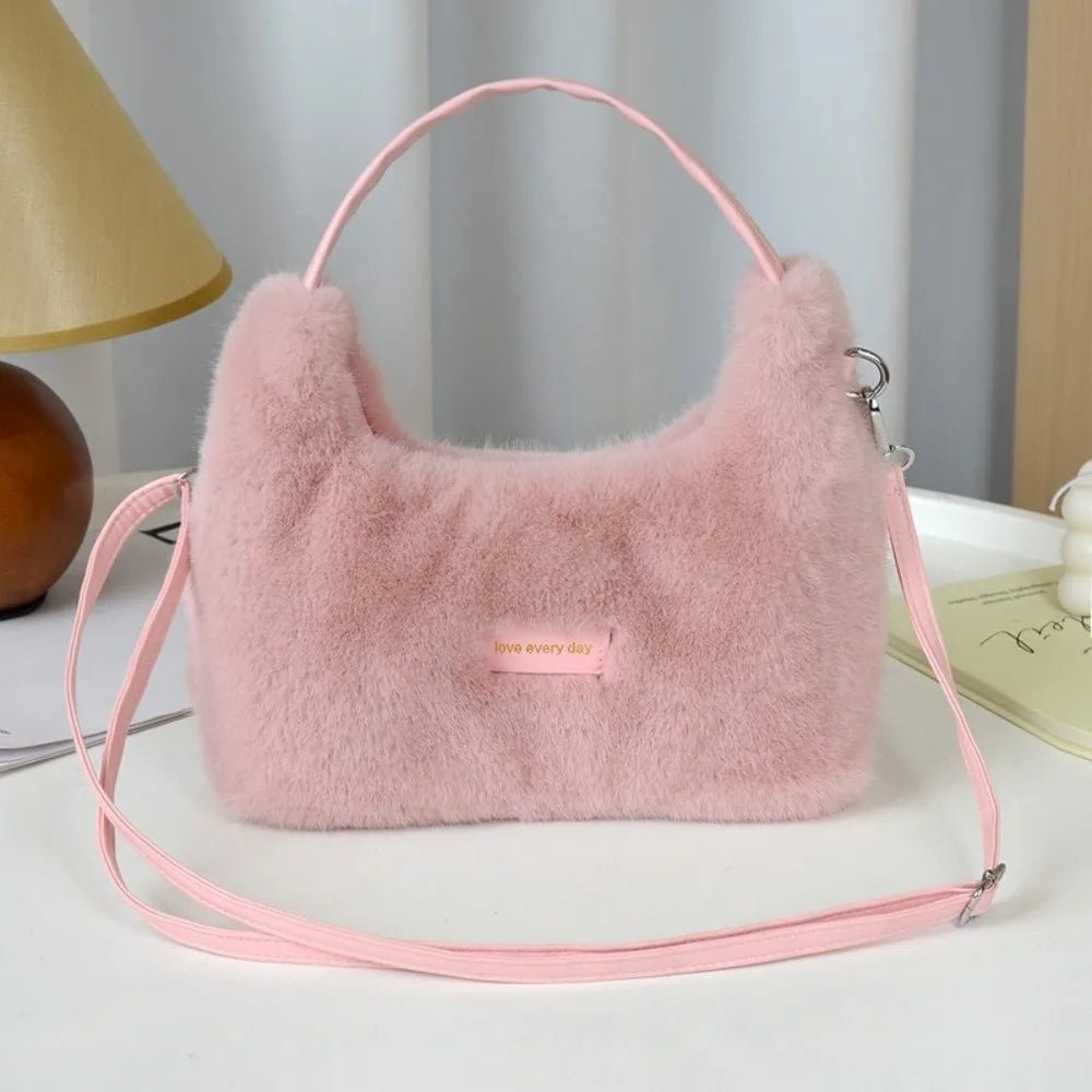 Luxury Faux Fur Ladies Shoulder Bag Soft Fluffy Female Crossbody Bag Solid Color Large Capacity Plush Tote Bag