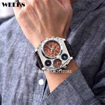Luxury Sports Watches for Men Top Brand Casual Military Big Dial Cool Man Unique Wristwatch Male Decorative Compass Quartz Clock