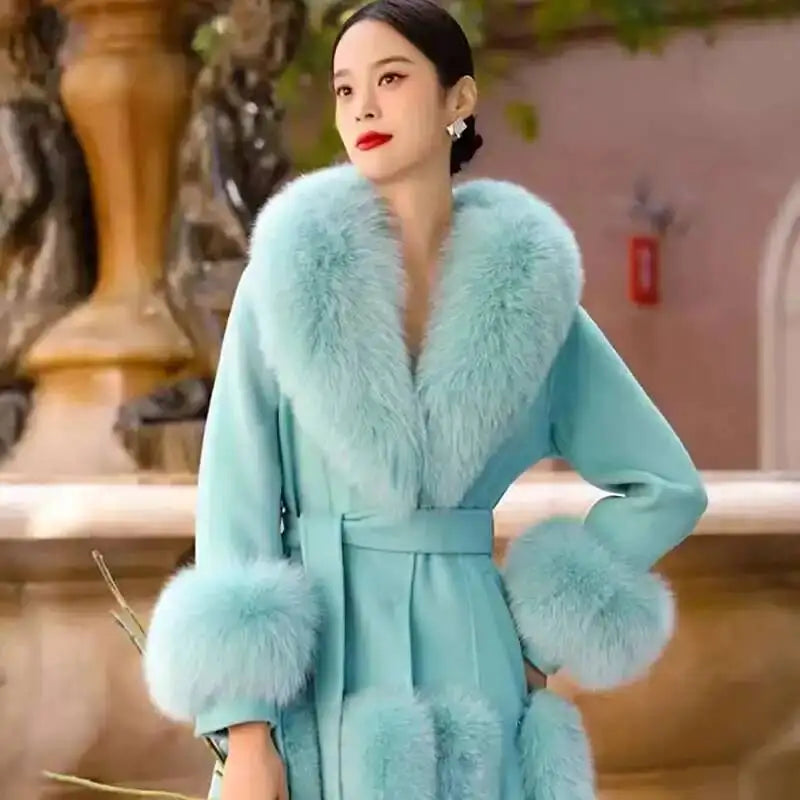 Real Fox Fur Collar Cuffs Set For Women Men Winter Neck Warmer Furry Scarf Fluffy Pelt Fur Shawl Coat Overcoat Fashion Accessory