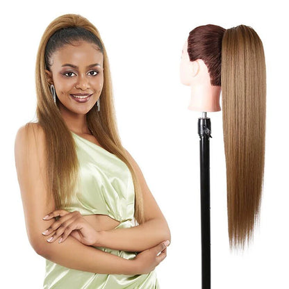 Julianna Synthetic Kanekalon Black Drawstring Water Wave Ponytail Extension Female Curly Wavy Clip In Ponytail Hair Extension