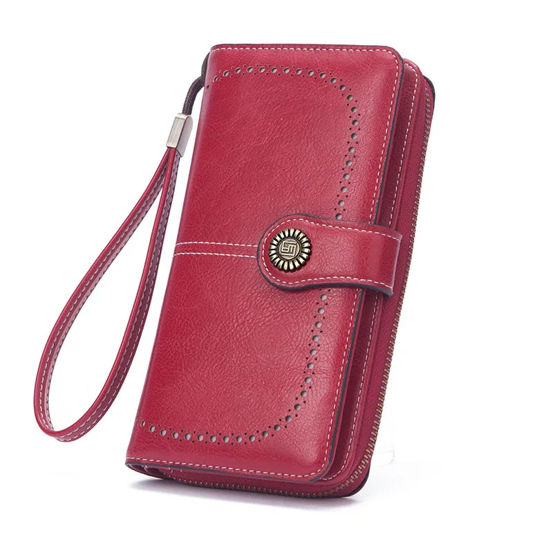 Women/Men Retro Long Wallet PU Leather Function Luxury Design Long Zipper Handbags Cowhide Card Bags Female Fashion Purse