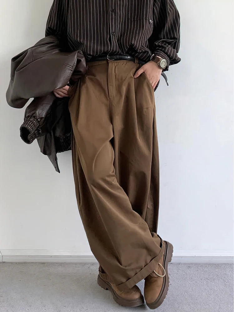 Y2k Vintage Brown Baggy Cargo Pants Men Koraen Harajuku Suit Pants Office Casual Trousers Male Wide leg Work New
