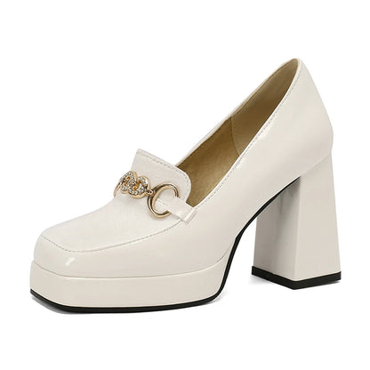 Extra Big Size 49 50 Bright Yellow Metal Crystal Chain Woman's Pumps Spring Fall Shoes Slip-on Loafers Platform Block High Heels