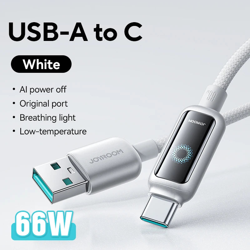 Joyroom 100W USB C Cable Automatic Power Off Fast Charge Type C Cable For iPhone 16 15 Pro Max  Xiaomi Sumsang Huawei