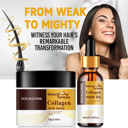 Collagen Hair Treatment Deep Repair Conditioning Argan Oil Hair Mask Essence for Dry Damaged Hair All Hair Type Hair Care Kit