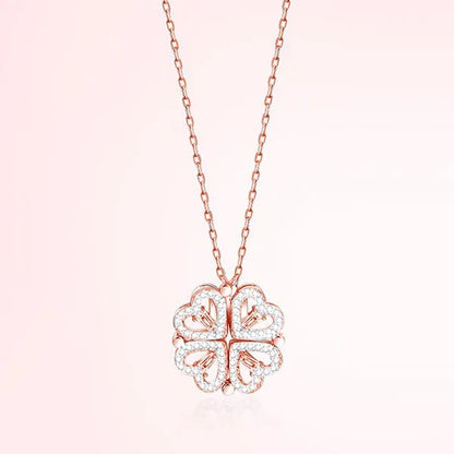 1pc Heart Shaped Four Leaf Clover Pendant Necklace Jewelry Zircon Women Love Clavicle Chain Gifts Openable ChokerJewelry