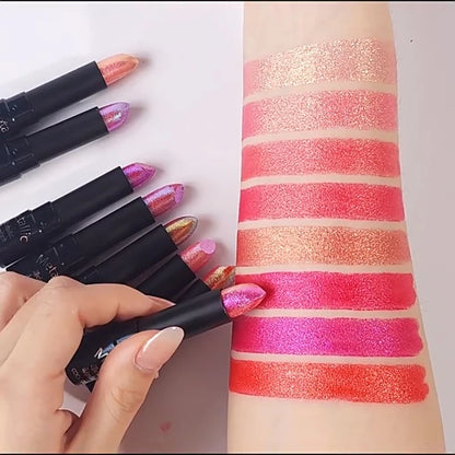 15Colors Metallic Glitter Lipstick Waterproof Lasting Diamond Pearlescent Metallic Lipstick Blue Lip Gloss Women Makeup Cosmetic