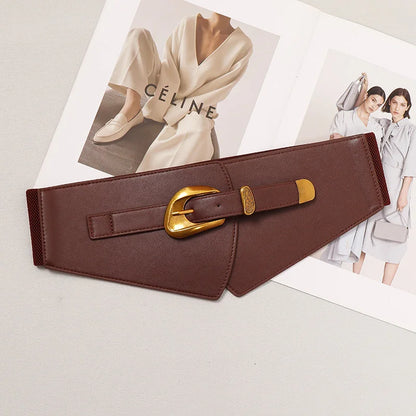 Green Camel Khaki Pu Leater Elastic Waistbands for Women Irregular Wide Corset Dress Shirt Decoration Elegant Pu Waist Belts