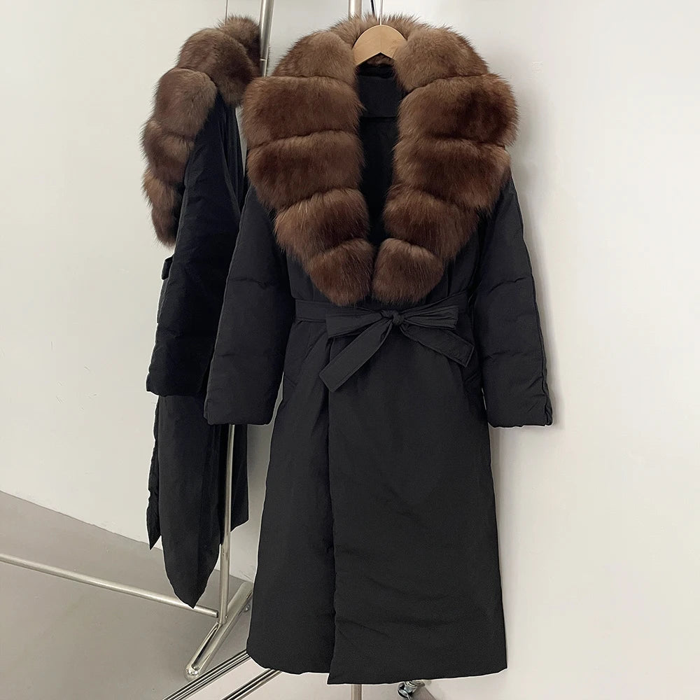 OFTBUY Long Puffer coat Real Fox Fur White Duck Down Coat New Winter Women Collar Fluffy  Jacket Female Thick Warm Reality Fur