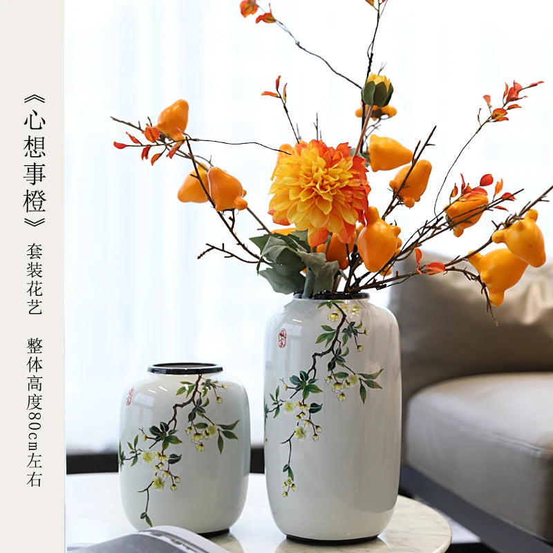 Chinese ceramic vase ornament, living room entrance floral art, home hydroponics creative simple round housewarming gift flower