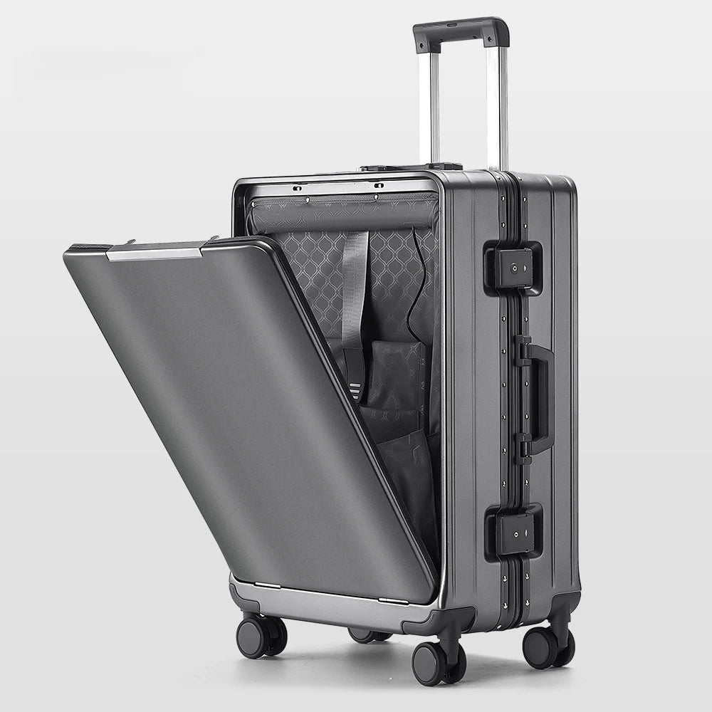 KLQDZMS Cabin Suitcase Travel Bag 20"24"26 Inch Boarding Box Aluminum Frame Trolley Case Front Opening Studen Laptop Luggage