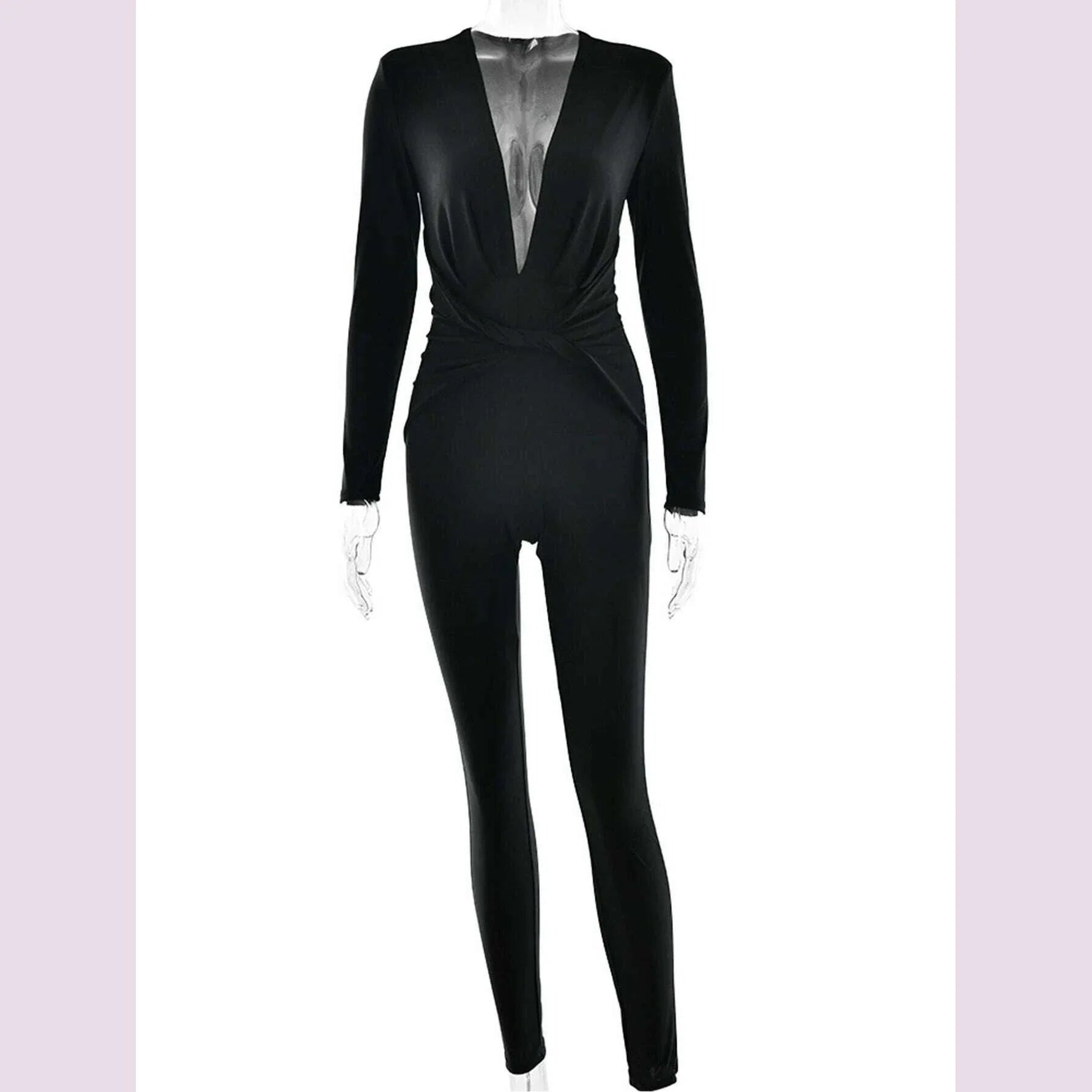 Sexy black satin bodycon jumpsuit women pants summer one pieces romper jumpsuit woman elegant long sleeve jumpsuits club outfits