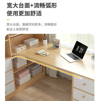 Computer Desk Bookshelf Integrated Shelves Drawers Large Laptop Home Bedroom Student Study Writing Desk Simple Office Table - Kimlud