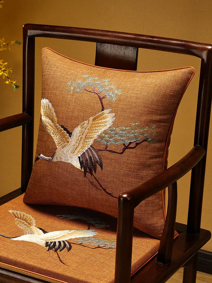 Embroidered Chinese Luxury Cushion Cover 45x45cm Elegant Crane Decorative Linen Pillowcase Living Room Sofa Autumn Pillow Covers