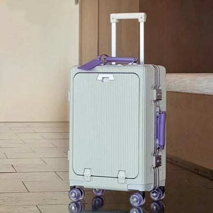 Front Opening Suitcase Aluminum Frame 20" Carry-on Trolley Case Bag with Colorful Silent Wheel USB Charging Plug Rolling Luggage - Kimlud