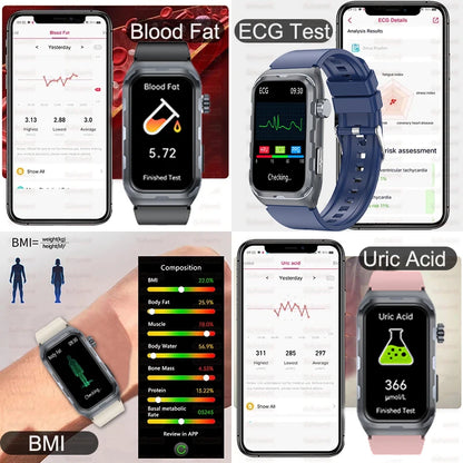 2025 New Nursing Grade ECG+PPG Pulse therapy Smartwatch Men Blood lipid Uric acid Bluetooth call Health Bracelet For Android iOS