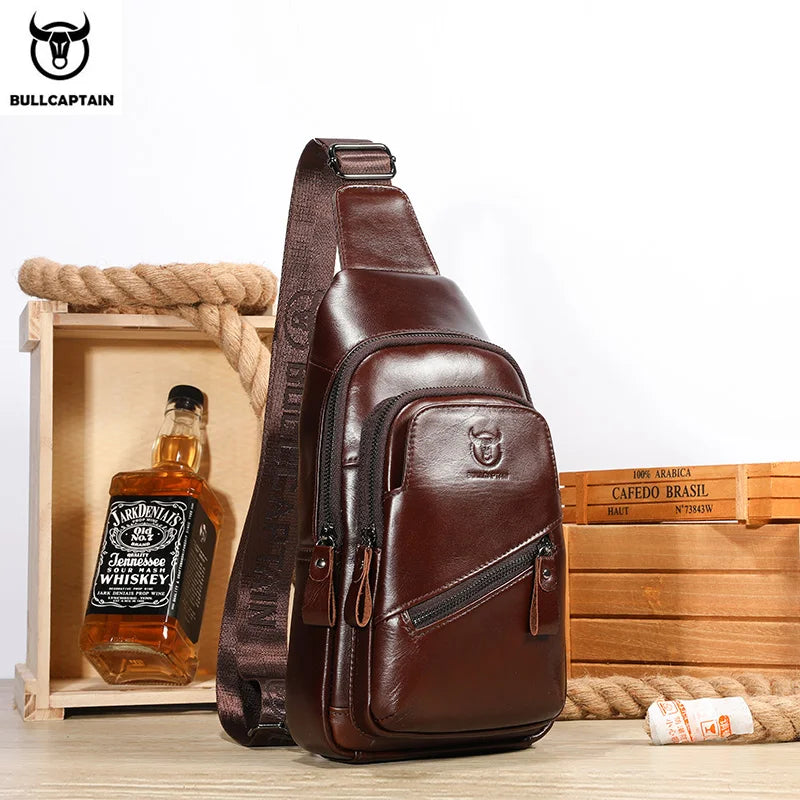 BULLCAPTAIN 2023 The Latest Men's Leather Chest Bag Large Capacity Casual Men's Messenger Bag Classic Leather Chest Bag XB 127
