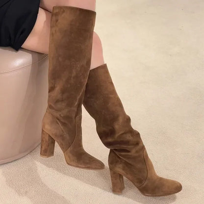 Sexy High Heels Women's Long Boots Fashion Elegant Suede Shoes 2025 Pumps Party Winter Boots New Suede Knee High Boots Mujer