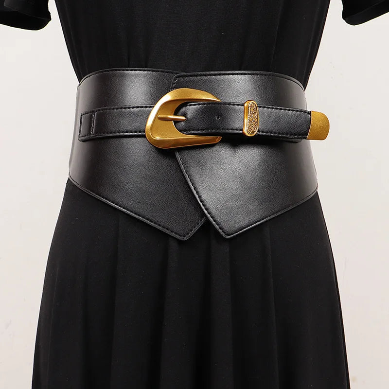 Green Camel Khaki Pu Leater Elastic Waistbands for Women Irregular Wide Corset Dress Shirt Decoration Elegant Pu Waist Belts