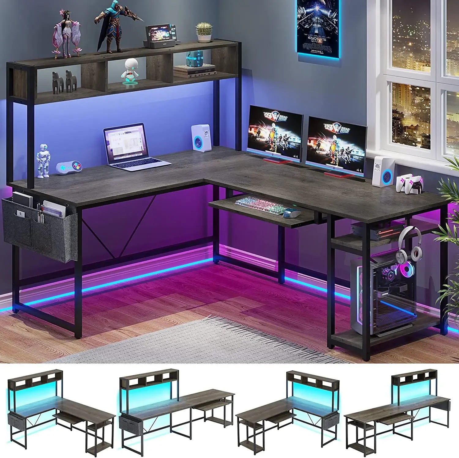-Factory Furniture Wholesale Customization Large Cheap L-Shaped Simple Computer Desk With Shelf For Office Home | Kimlud...