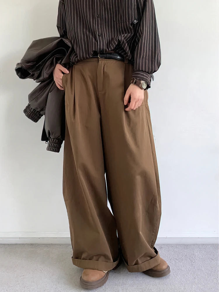 Y2k Vintage Brown Baggy Cargo Pants Men Koraen Harajuku Suit Pants Office Casual Trousers Male Wide leg Work New