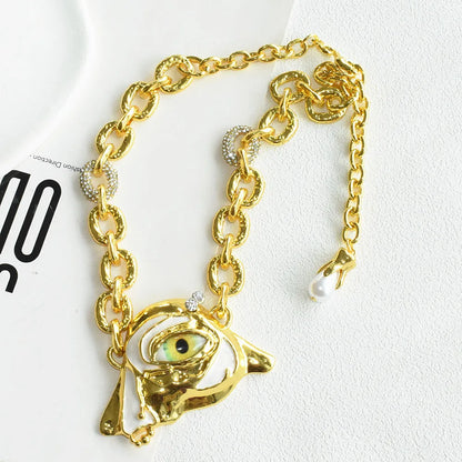 Vintage Baroque Style Alloy Plated Face Shaped Necklace For Women Fashion Jewlery Exaggerated Long Chain Necklace Accessory